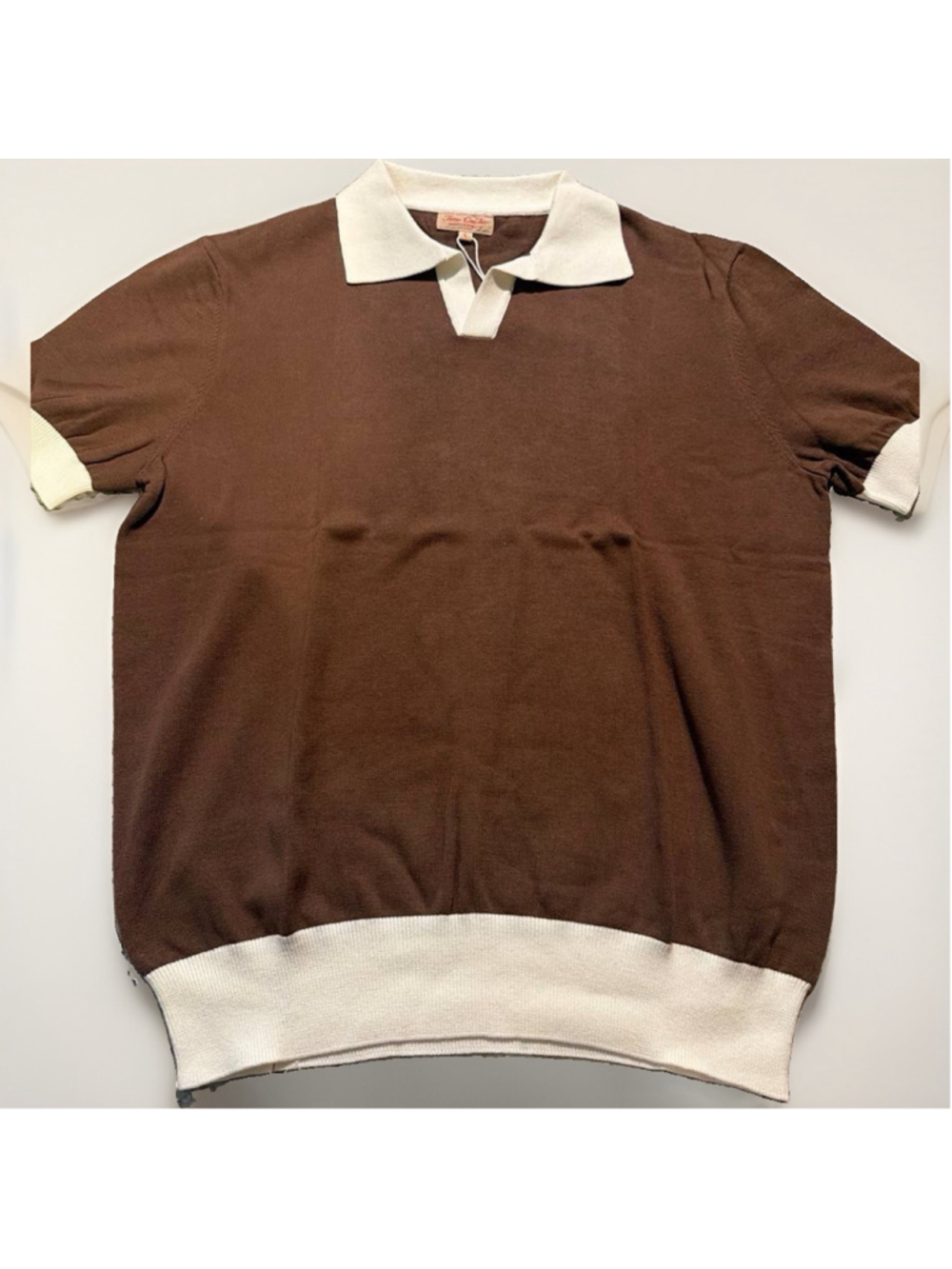 vintage-style two-tone buttonless knit polo shirt L